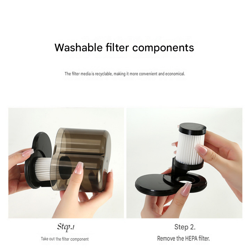 Black wireless mite remover vacuum with handheld body and cleaning head