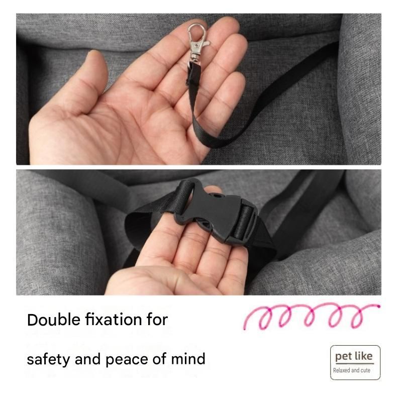 Grey paw print pet car seat booster bed with removable cover and safety tether