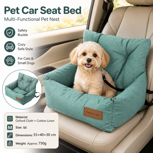 Oxford linen pet car seat booster bed with raised sides and removable cover
