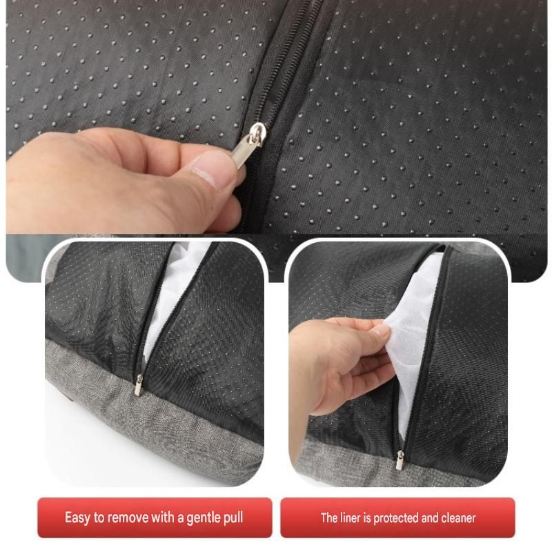 Oxford linen pet car seat booster bed with raised sides and removable cover