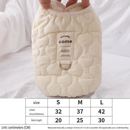 Beige quilted dog vest and coffee oval fleece pet bed bundle