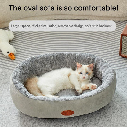 Beige quilted dog vest with leash ring beside a coffee-coloured oval fleece pet bed
