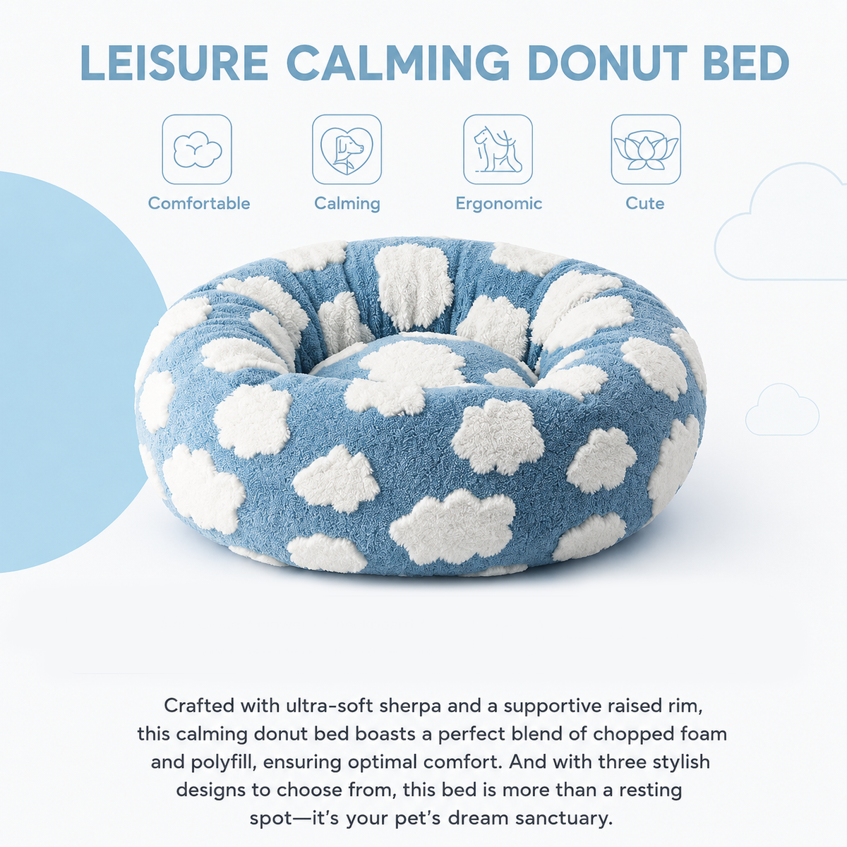 Coffee checkered round donut pet bed with raised rim for medium to large pets
