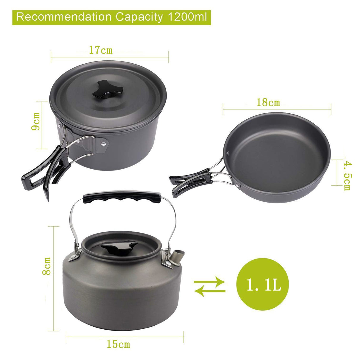Orange nesting camping cookware set with pot, pan, kettle and cutlery