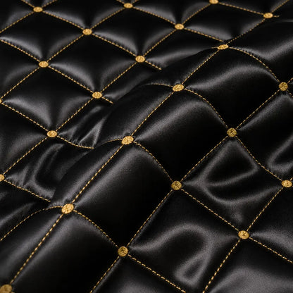 Grey and gold quilted bed skirt set with lace trim and two matching pillowcases