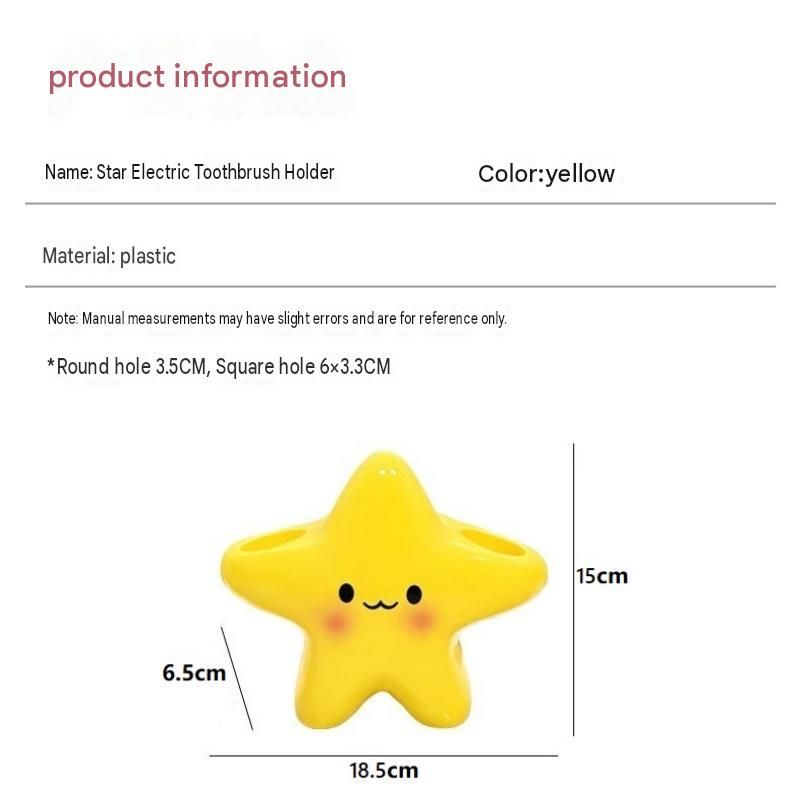 Yellow star bathroom set with plastic toothbrush holder and two ceramic pump bottles