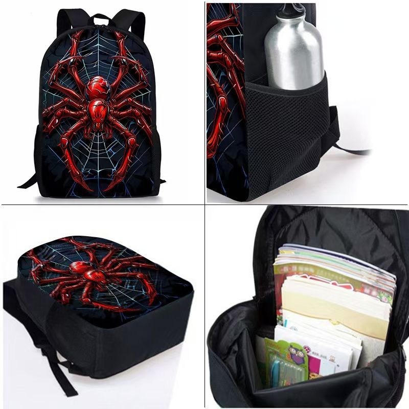 Spider print school bag set with backpack, insulated lunch bag and pencil case