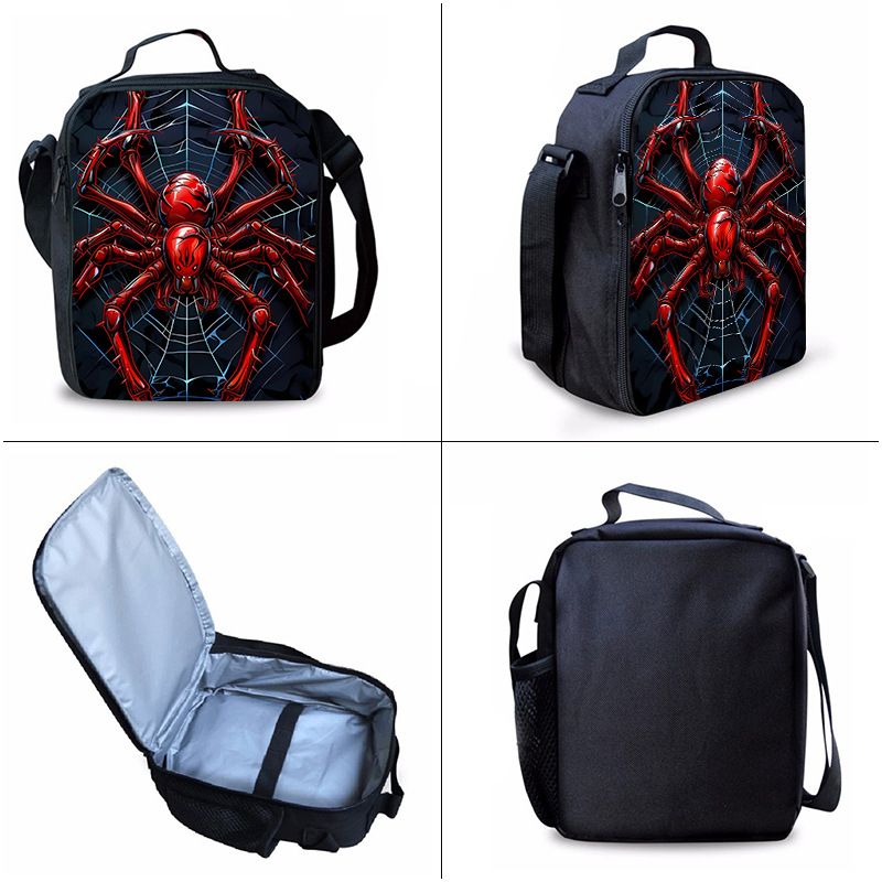 Spider print school bag set with backpack, insulated lunch bag and pencil case
