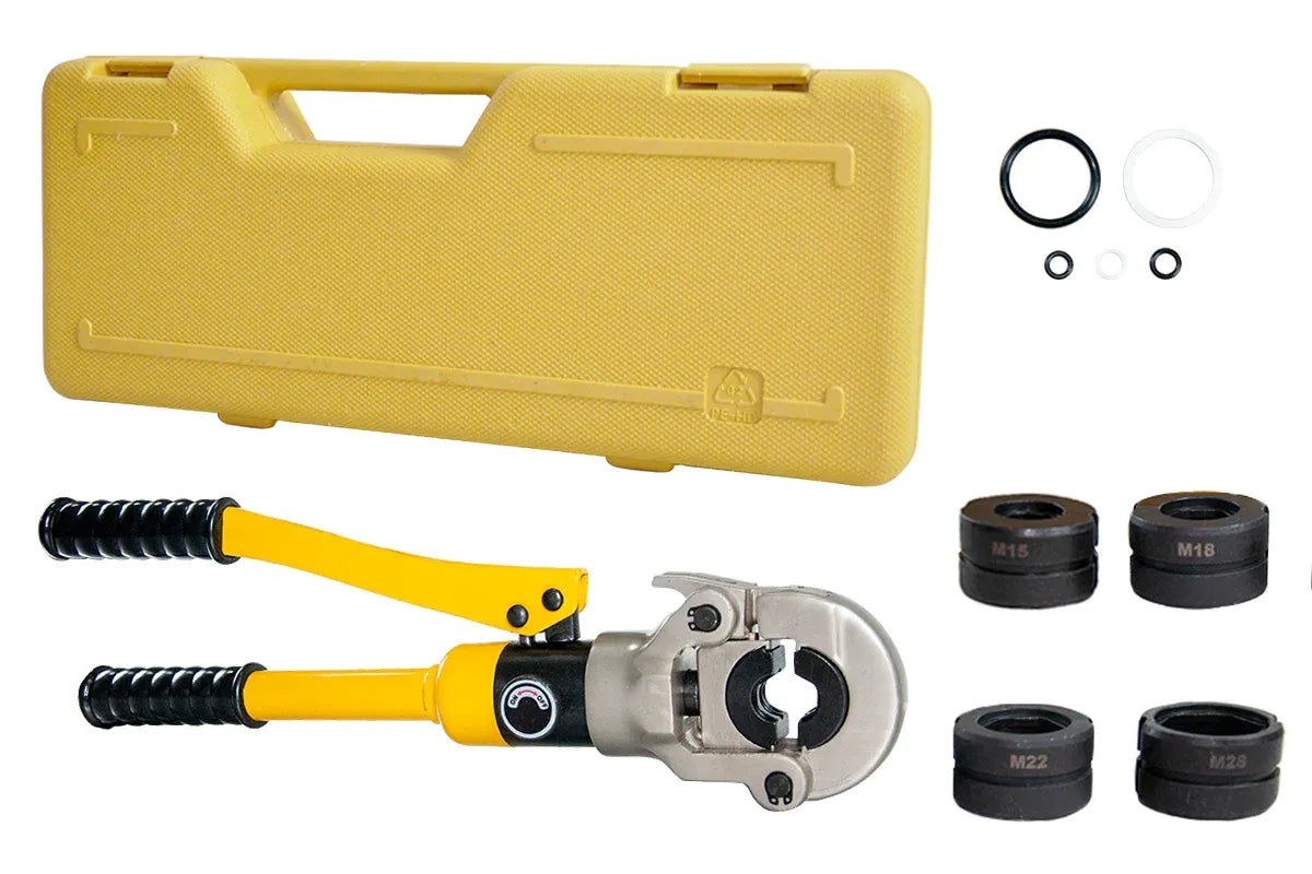 Hydraulic pipe crimper plier set with carry case and four dies
