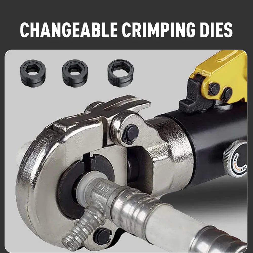 Hydraulic pipe crimper plier set with carry case and four dies
