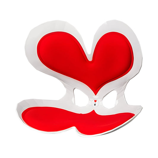 Red heart-shaped ergonomic seat with contoured back and seat support