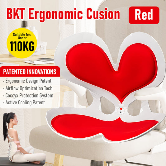 Red heart-shaped ergonomic seat with contoured back and seat support