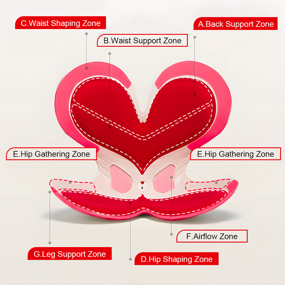 Red heart-shaped ergonomic seat with contoured back and seat support