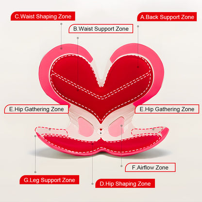 Red heart-shaped ergonomic seat with contoured back and seat support