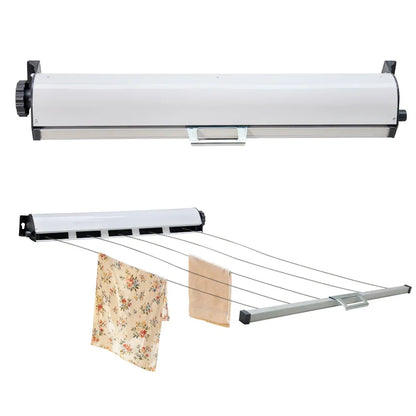 White wall-mounted retractable clothesline with five lines and housing