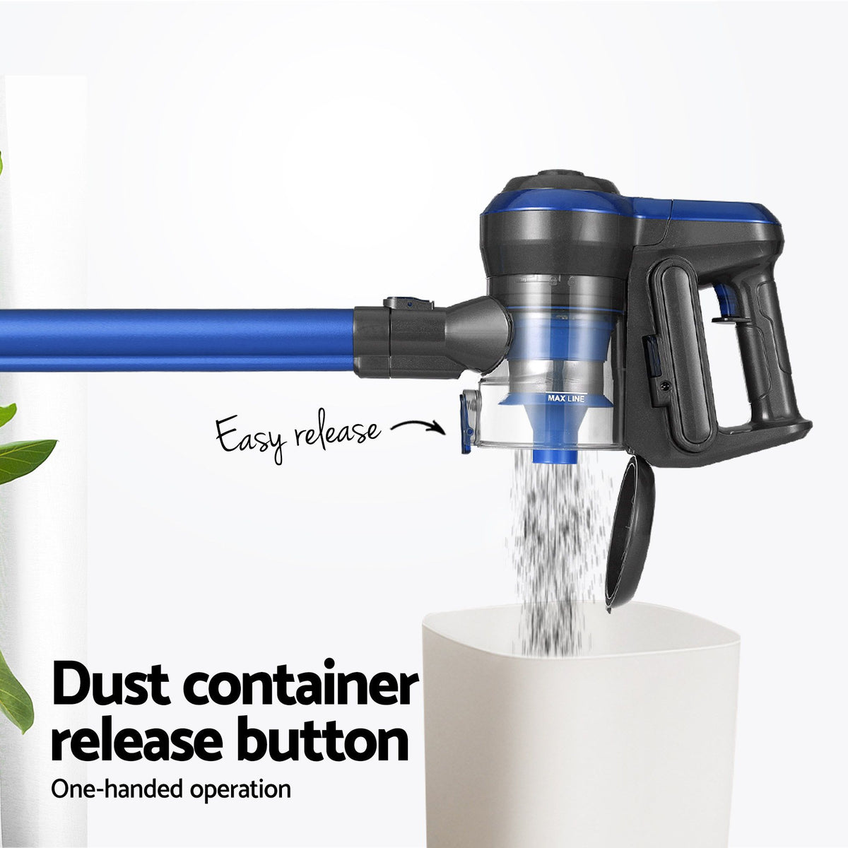 Blue cordless brushless stick vacuum with floor head and accessories