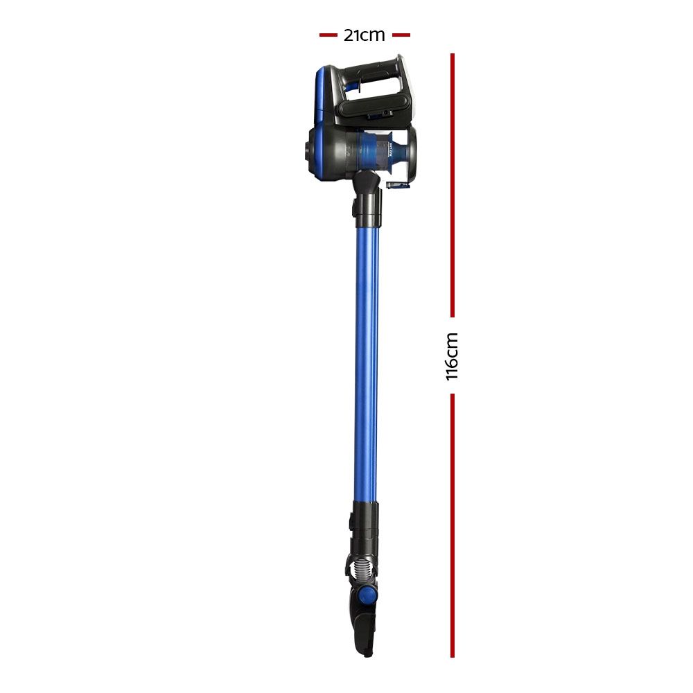 Blue cordless brushless stick vacuum with floor head and accessories