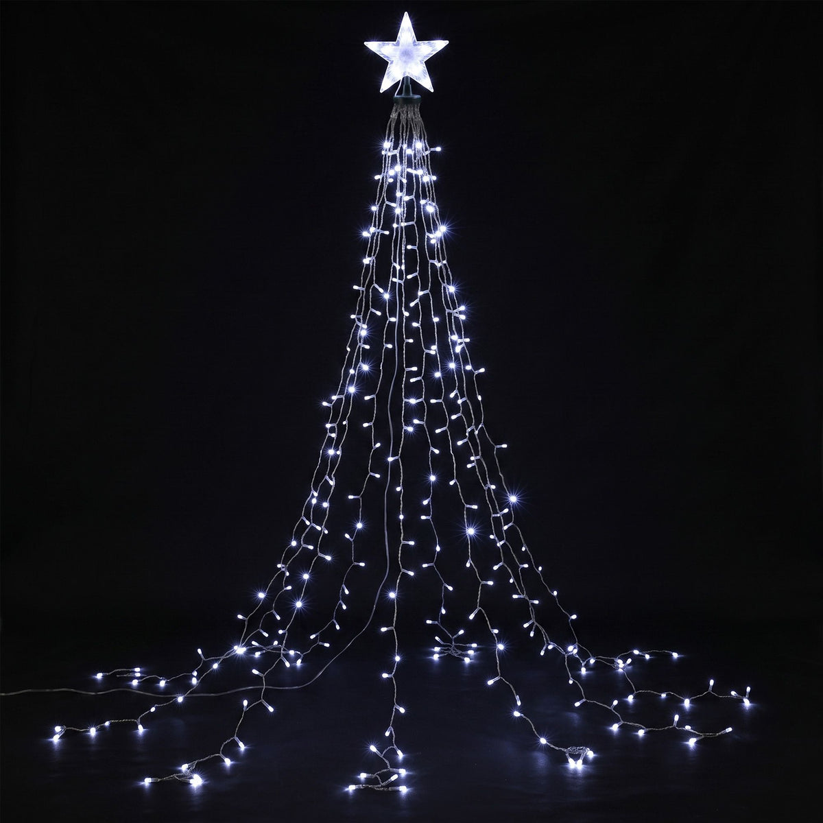 Christmas tree waterfall fairy lights with star topper and 10 hanging light strands
