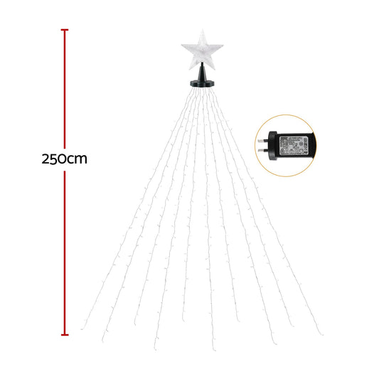 Christmas tree waterfall fairy lights with star topper and 10 hanging light strands