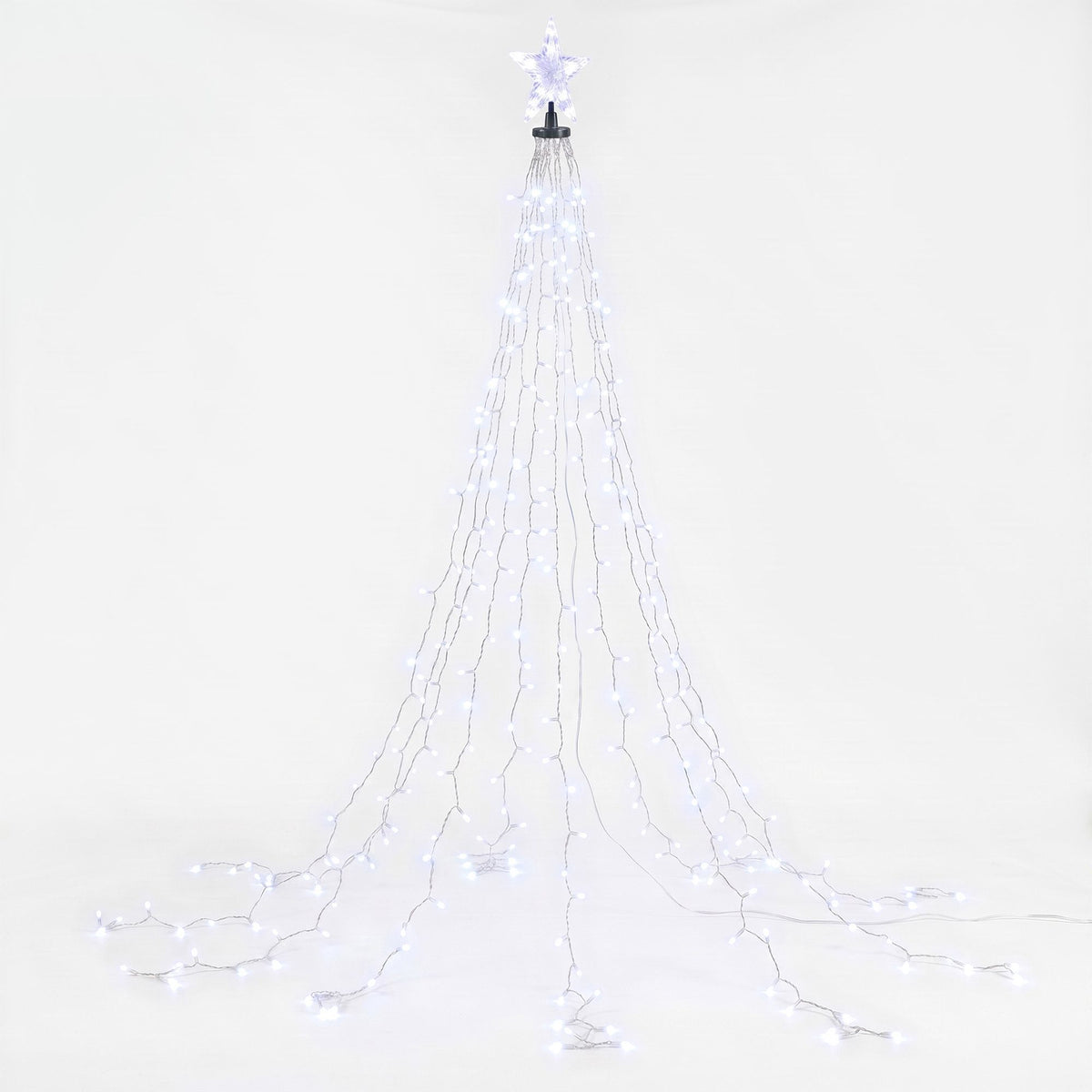 Christmas tree waterfall fairy lights with star topper and 10 hanging light strands