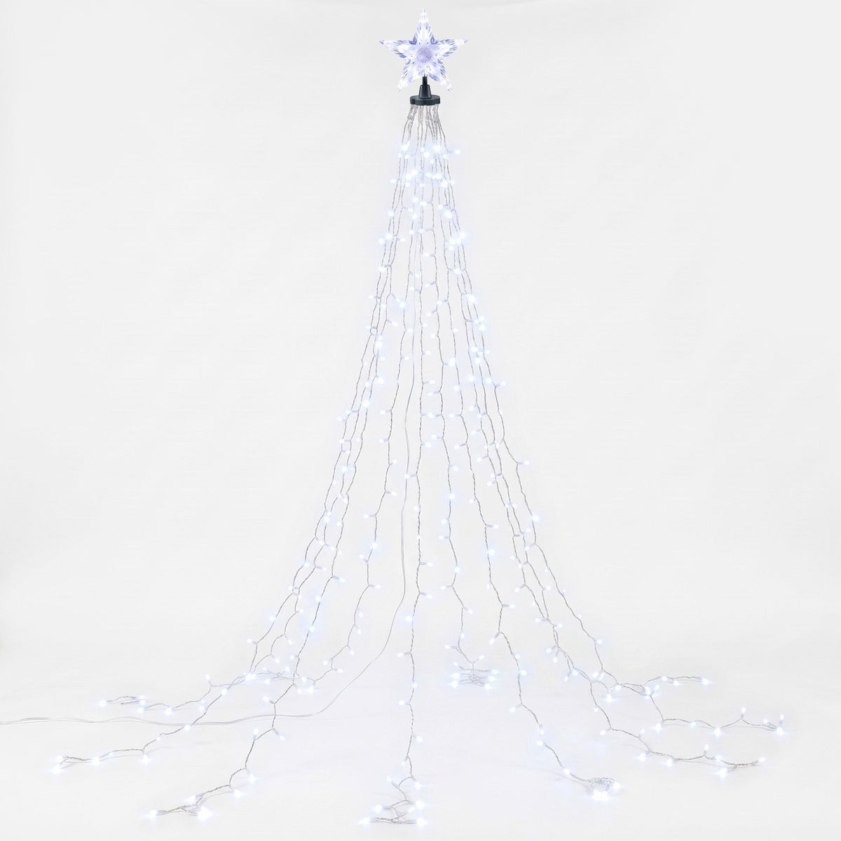 Christmas tree waterfall fairy lights with star topper and 10 hanging light strands