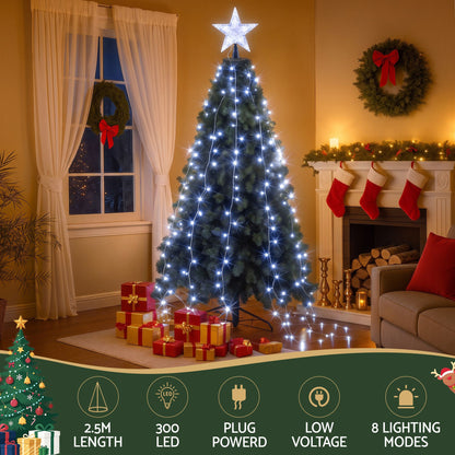 Christmas tree waterfall fairy lights with star topper and 10 hanging light strands