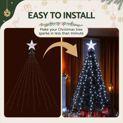 Christmas tree waterfall fairy lights with star topper and 10 hanging light strands