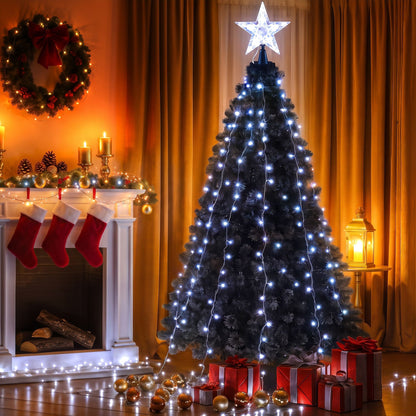 Christmas tree waterfall fairy lights with star topper and 10 hanging light strands